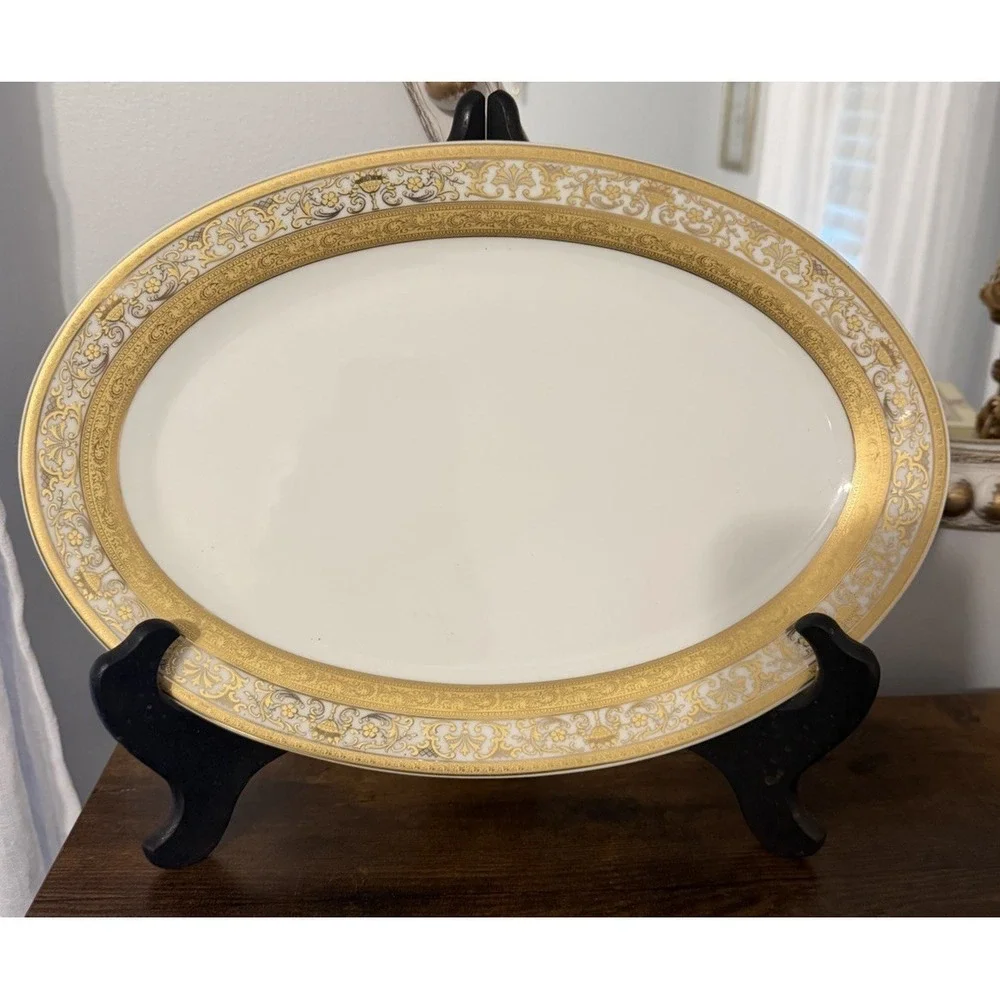 Vintage GNA Fine Porcelain GNA9 Gold Encrusted Oval Serving Platter 16